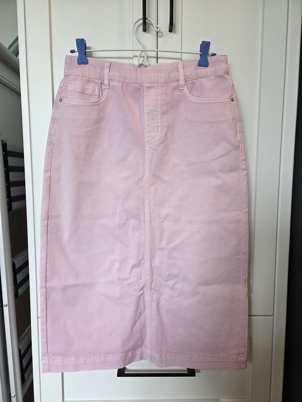 Tribal Soft Pink Denim Midi Pencil Skirt
